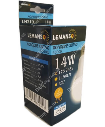 Лампа LED Lemanso  A60 14W E27 6500K 220V